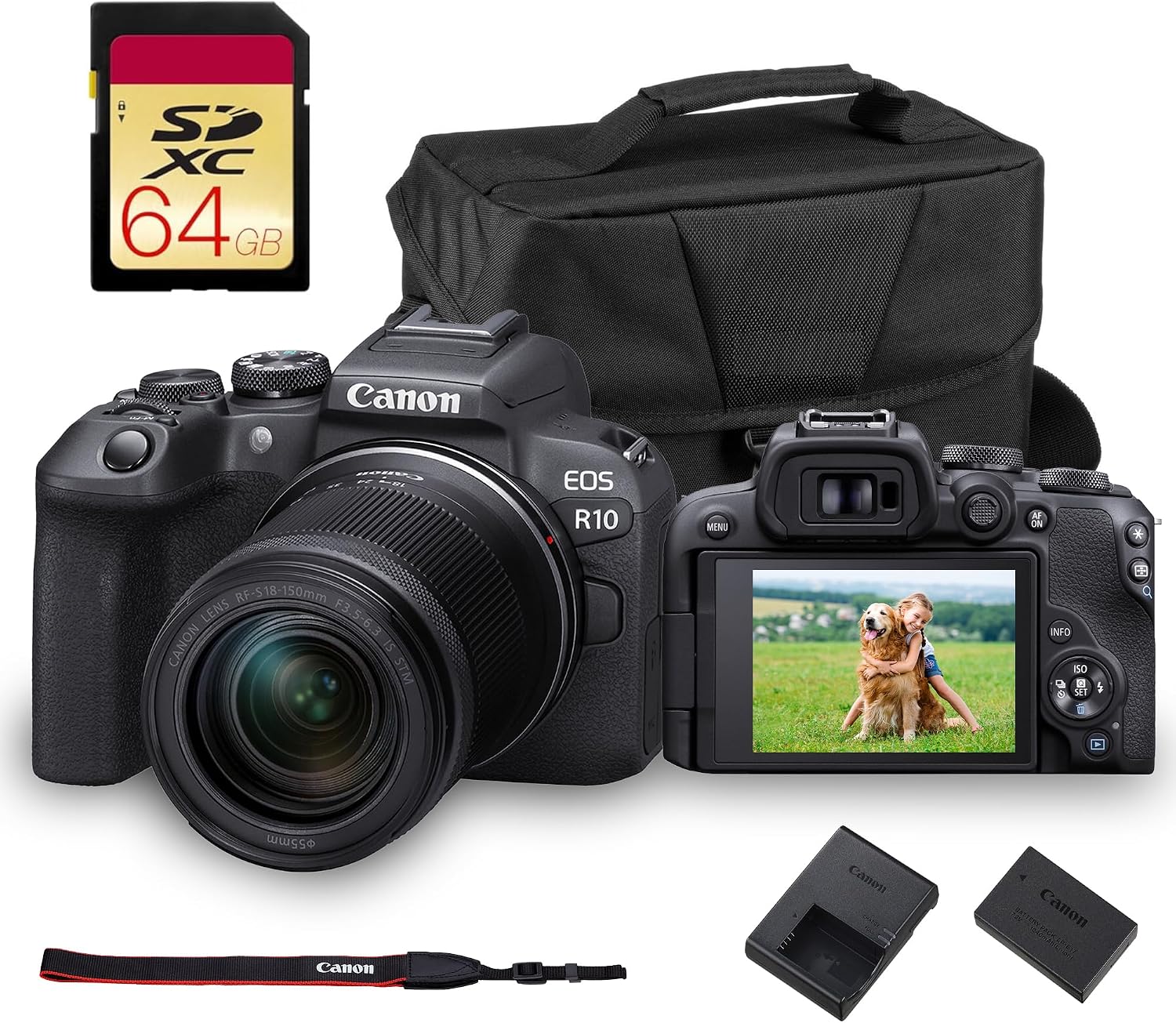 Canon EOS R10 Mirrorless Camera with RF-S 18-150mm Lens – 24.2MP APS-C Sensor, 4K 60p Video, Dual Pixel AF II, Compact Travel-Friendly Design (5331C016) + 64GB Memory Card + Shoulder Bag