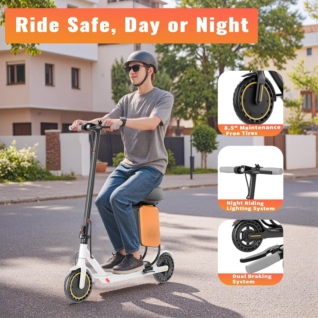 Qlaway Electric Scooter for Adults, 350W/500W Motor, 16-22 Miles Range, 8.5'/10' Solid Tires, Dual Braking & Suspension, Folding Portable Commuting E-Scooter with App