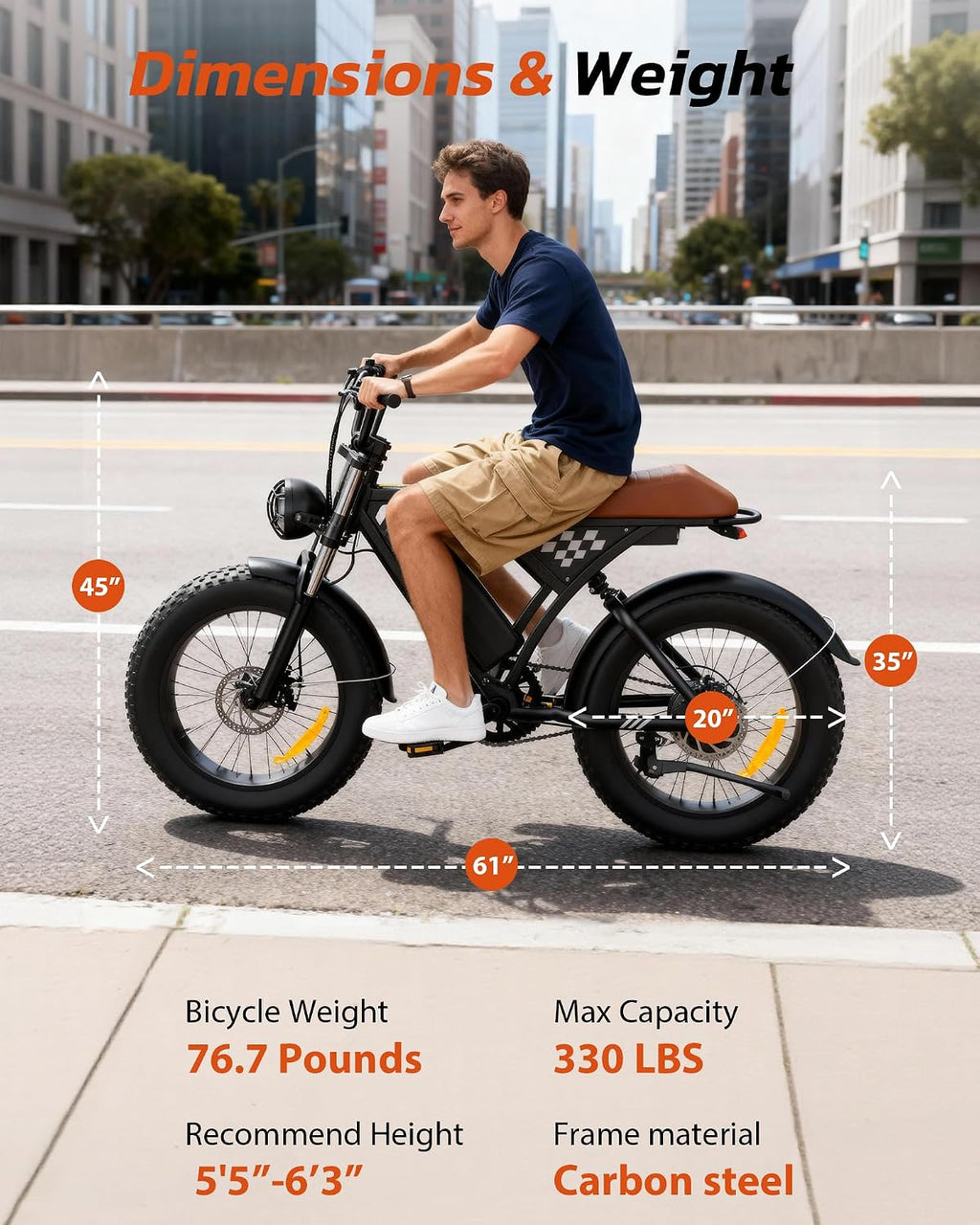 Electric Bike for Adults Teens, 1500/1000W Peak Motor Retro Electric Dirt Bike 55 Miles Pas Range, 20/16' Fat Tire 20MPH Full Suspension Banana Seat Ebikes with Pump, All-Terrain