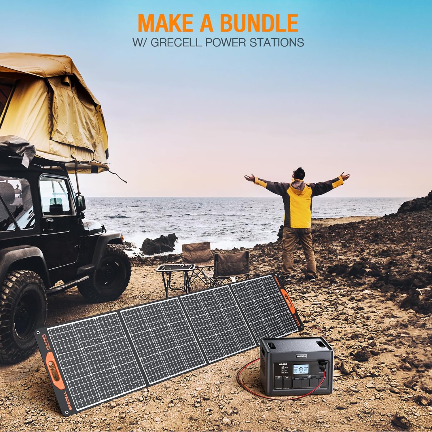 200W Portable Solar Panel for Power Station Generator, 12V/24V Flexible Foldable Solar Panel Kit Lightweight High-Efficiency Solar Charger Power Backup for Outdoor Van Camper Boat Caravan Off-Grid
