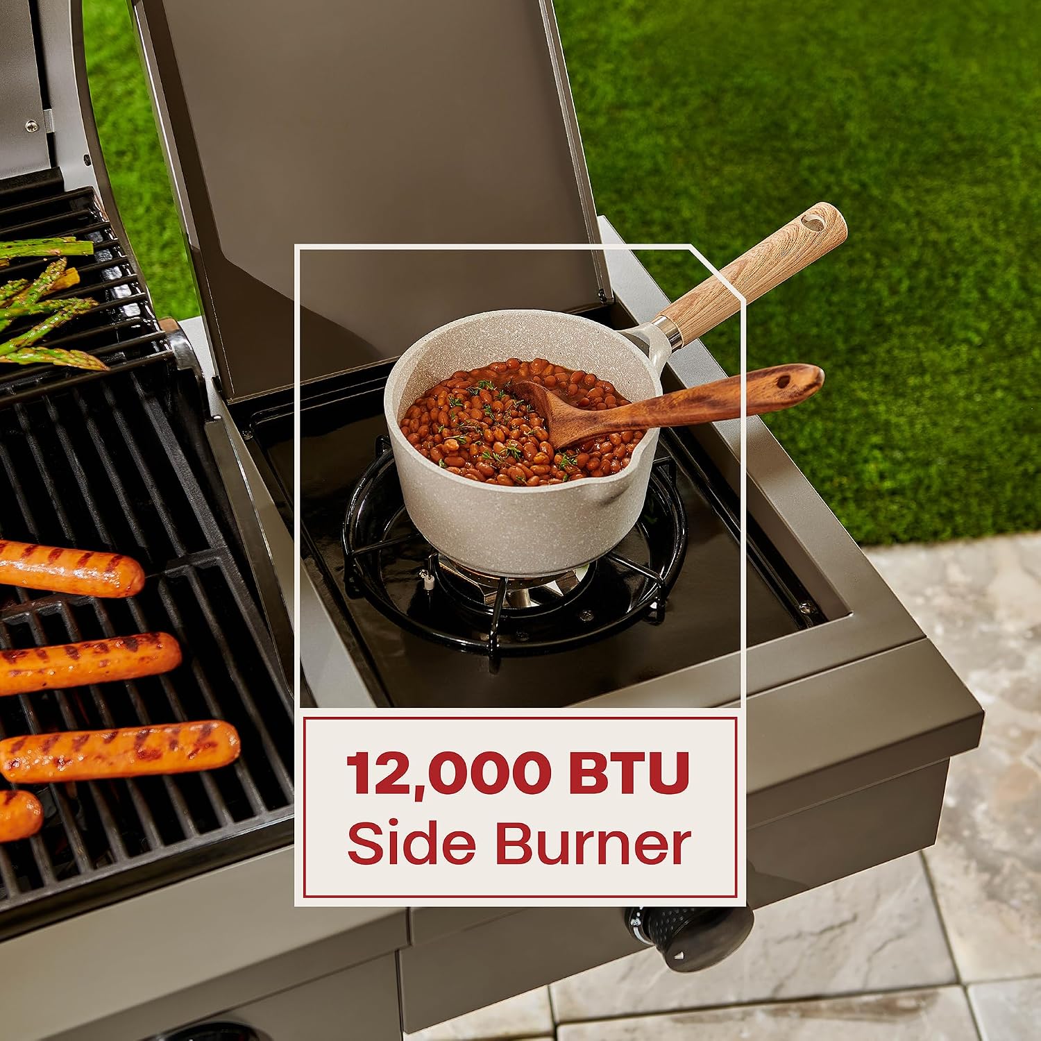 TYTUS Anaheim 5-Burner Propane Gas Grill Outdoor Cooking, 48,000 BTU Grill & 12,000 BTU Side Burner, 721 sq. in. Cooking Area, Enclosed Storage, Porcelain-Enameled Cast Iron Grates, Quick Assembly