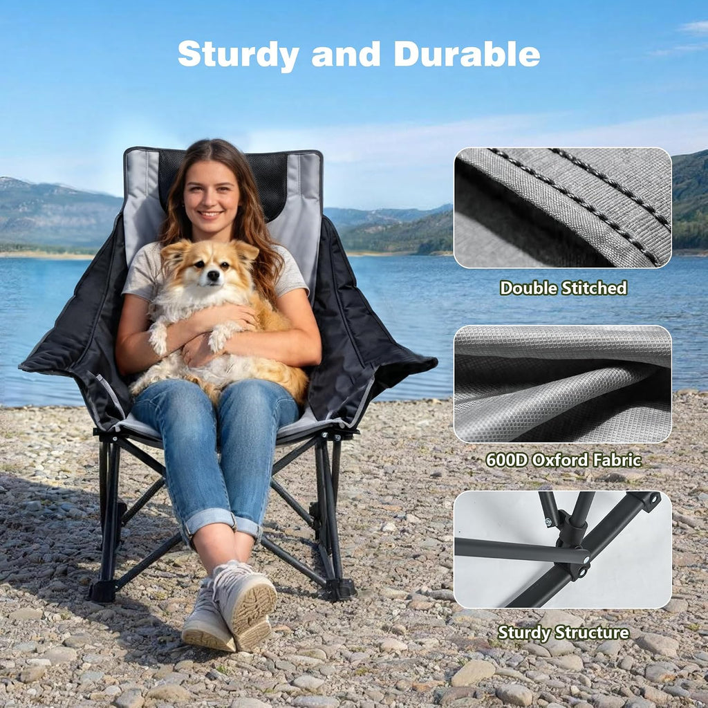 SUNNYFEEL Oversized Rocking Camping Chair 2 Pack, Fully Padded Patio Chair with Side Pocket, High Back Portable Lawn Recliner with Carry Bag, Outdoor Rocker Camp Chairs for Adults Heavy Duty 500 LBS
