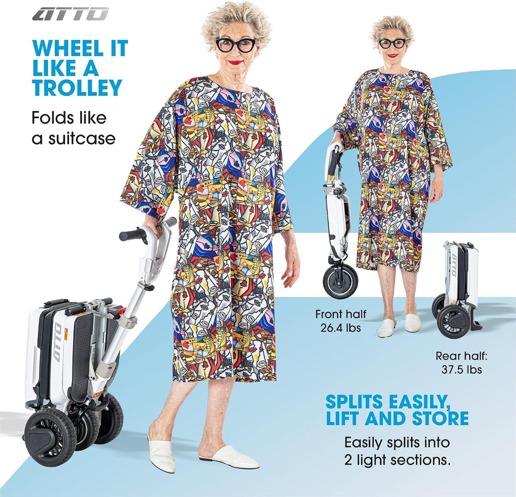 ATTO Folding Travel Powered Mobility Scooter by MovingLife, with Arm Rests, Full-Size Portable Electric Scooter, Lightweight Lithium Battery, Airline Approved (with Arm Rests)