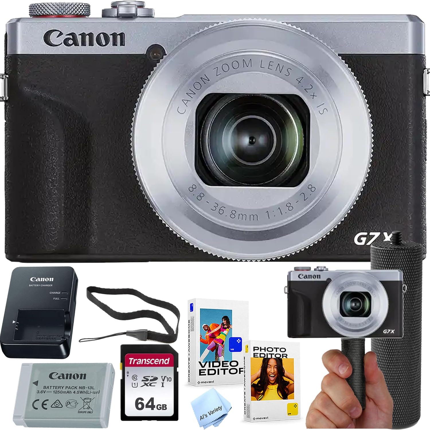 Canon PowerShot G7 X Mark III Digital Camera (Silver) + 64GB Memory + Stabilizing Grip + Software Pack +More (Value Bundle)(Renewed)