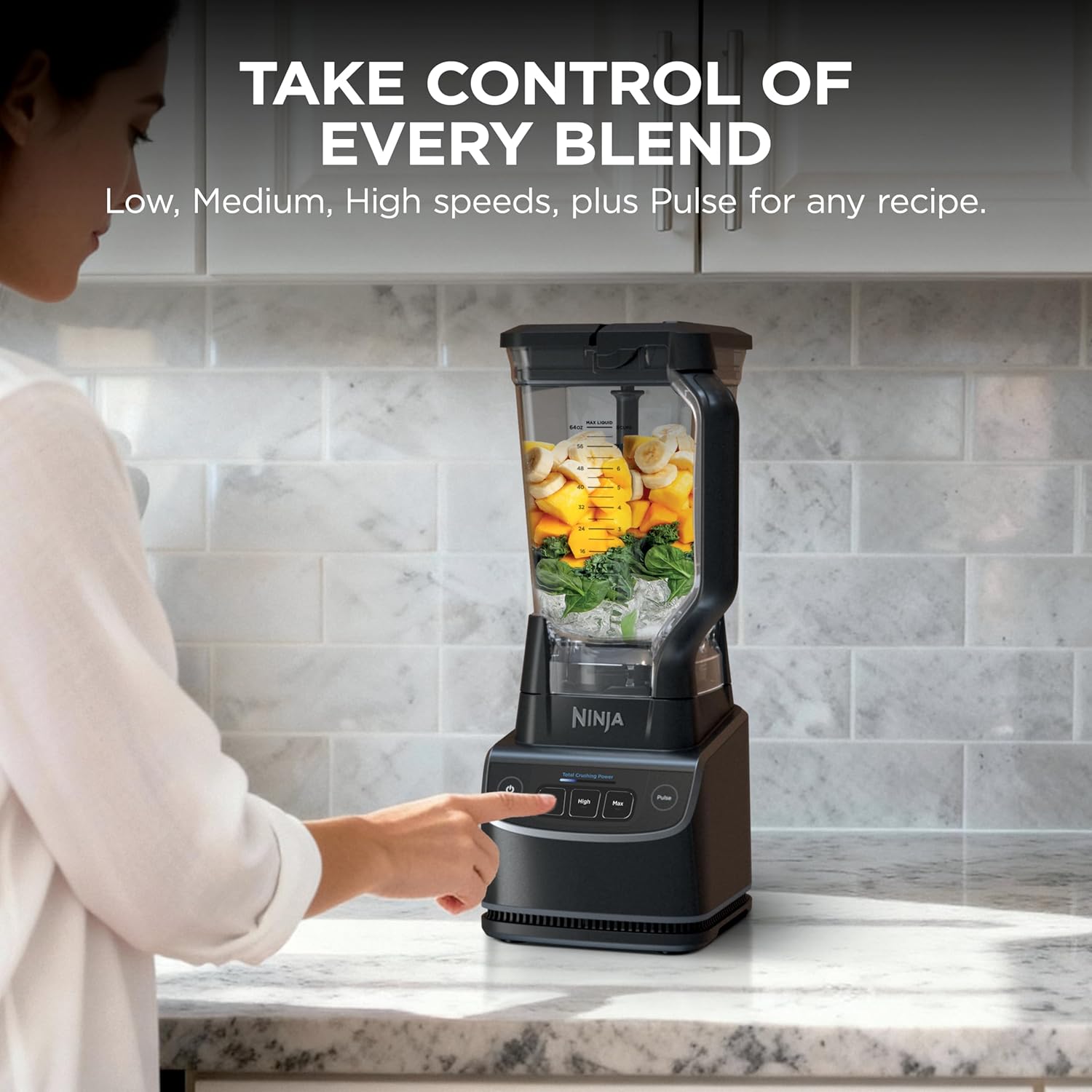 Ninja UltraCrush Professional Blender | 1000W Power, XL 72-oz.* Pitcher | Total Crushing Technology | 3 Manual Speeds for Smoothies, Sauces & More | Full-Size Countertop | Black | BP201