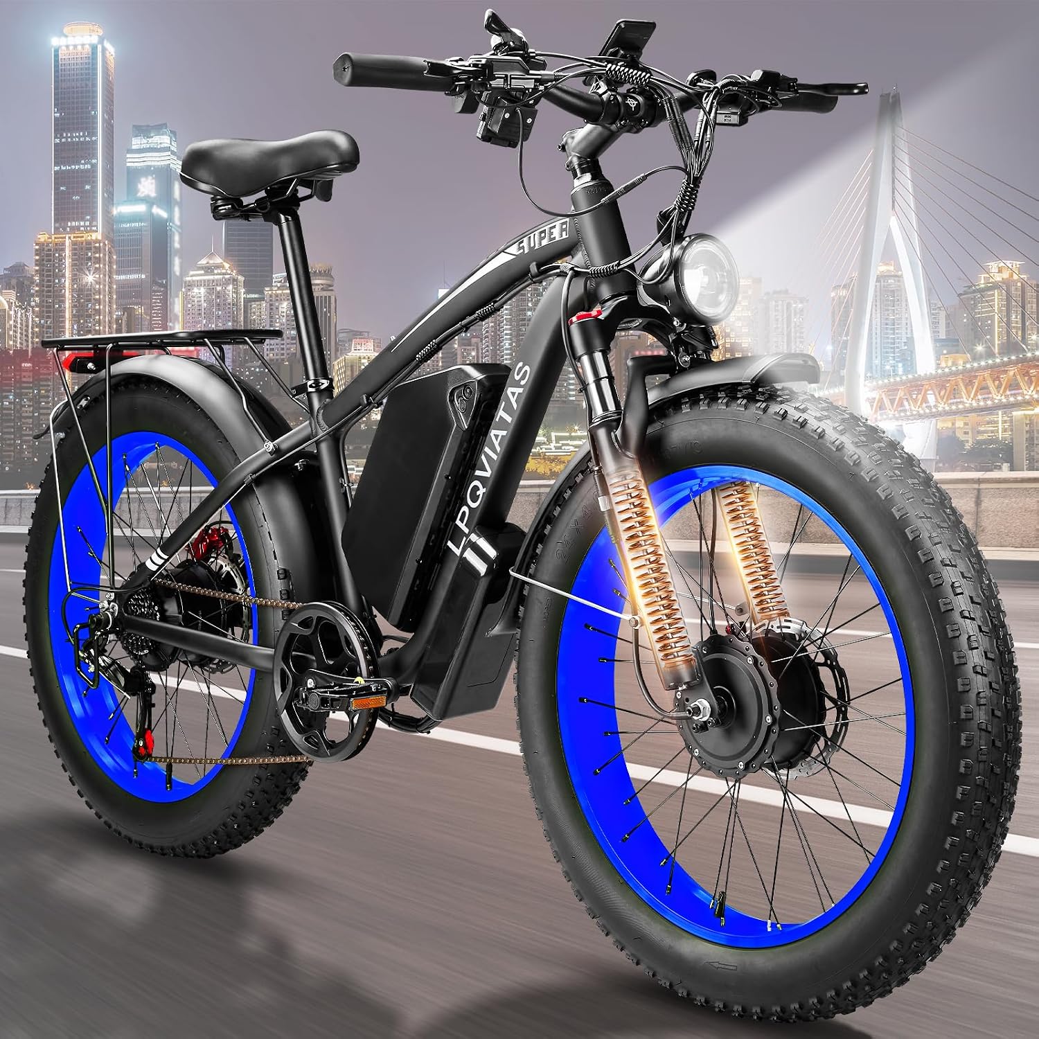 Peak-9000W-Dual-Motor-Electric-Bike for Adults with 52V 34Ah 1768Wh Battery Up to 105 Mile, 46MPH Fast-Dual-Motor-Ebike,24'*4' AWD Fat-Tire-Electric-Bicycle Mountain Front Lockable Suspension