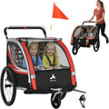 Aosom 3-in-1 Walk/Jog/Ride Child Baby Bike Trailer for Kids 2 Seater, High-Visibility Bike Stroller for Toddler Wagon, Weather-Strong Double Bicycle Trailer Accessory