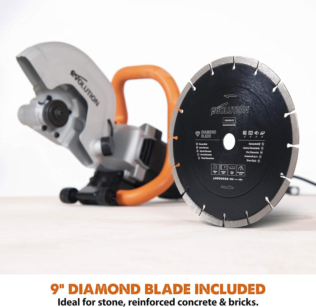 Evolution R230DCT - 9 in Concrete Saw (Circular, Angle Grinder, Cut Off Saw) - 15A Motor, No Gas - 3-1/2 In Cut - Incl Diamond Masonry Blade