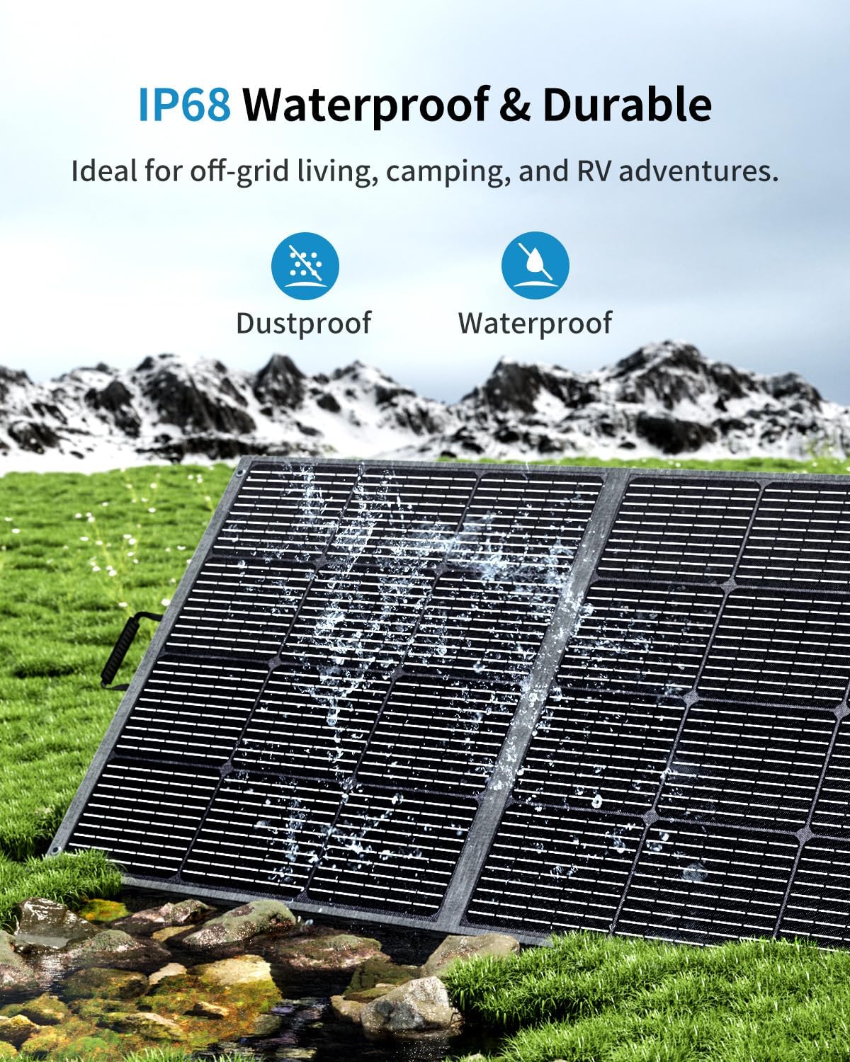 400W Portable Solar Panel with Adjustable Kickstand, Foldable & Durable, 23.5% High Efficiency, Waterproof IP68 for Power Station Off Grid Outdoor Adventures Camping RV Road Trip (400W Solar Panel)