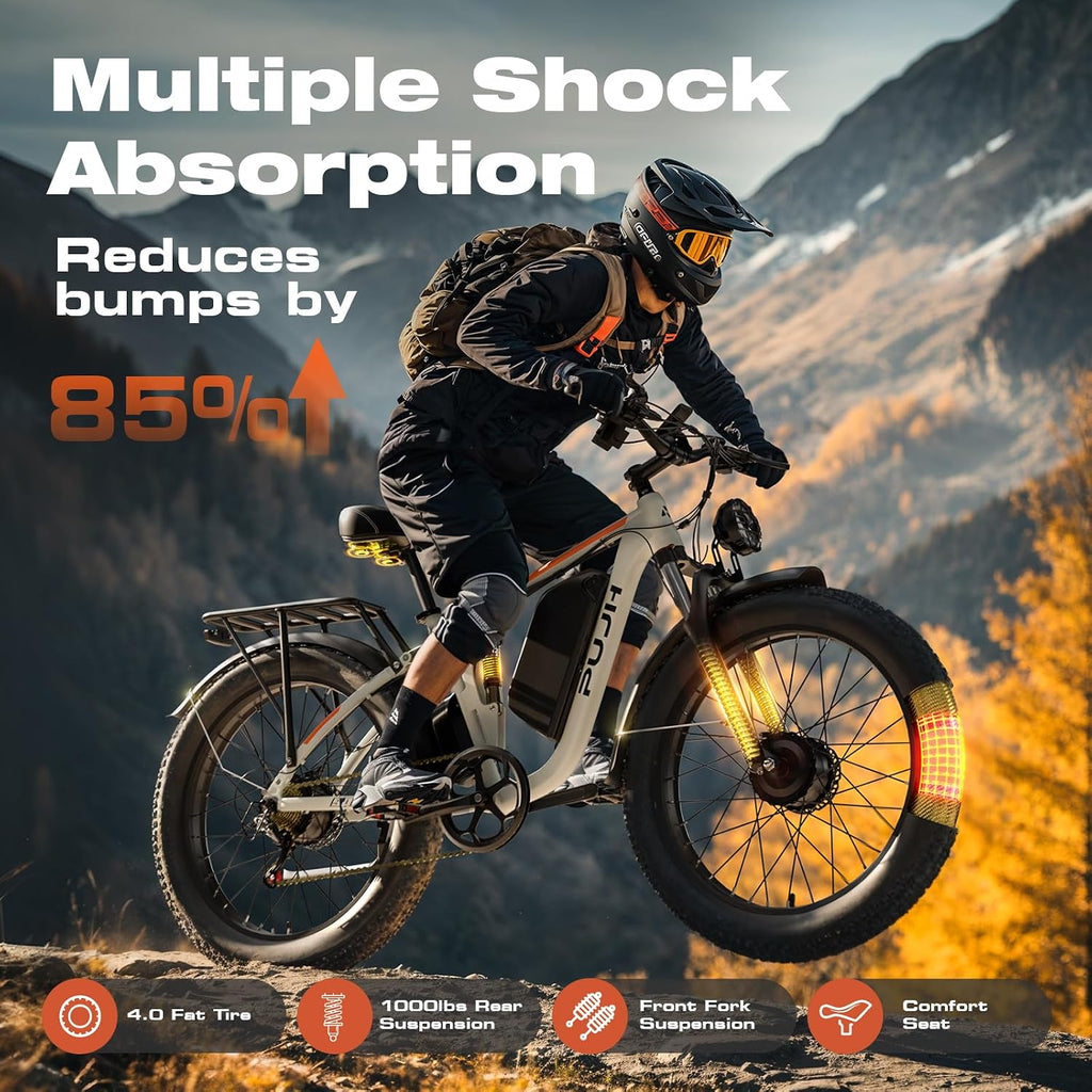 Electric Bike, 52V 25Ah 4000W Dual Motors, 24' Fat Tires Adult, 38mph Up to 110 Mile Range, Full Suspension, Hydraulic Brakes Class 3 Ebike, for Off-Road Mountain Riding Adventures