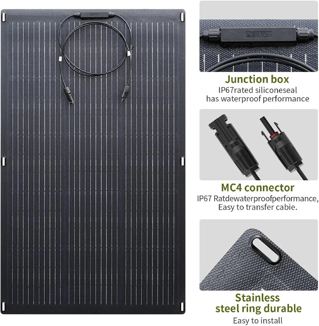 ALLPOWERS SF100 100W Flexible Solar Panel Ultra Thin 3mm Bendable Monocrystalline Solar Charger with 25% Efficiency IP68 Waterproof for RV Roof Van Marine Boat Camping