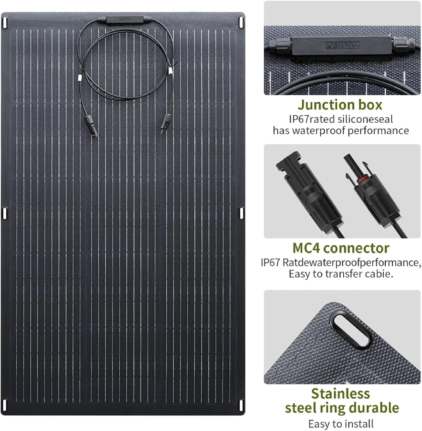 ALLPOWERS SF100 100W Flexible Solar Panel Ultra Thin 3mm Bendable Monocrystalline Solar Charger with 25% Efficiency IP68 Waterproof for RV Roof Van Marine Boat Camping