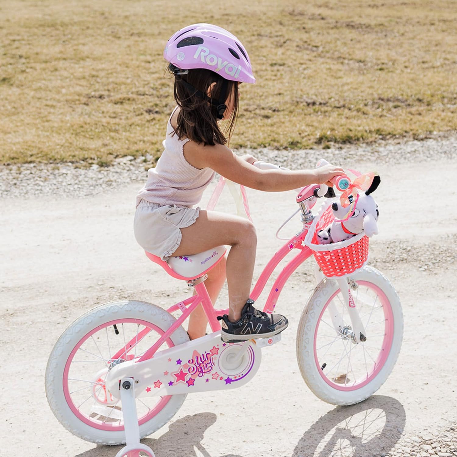 RoyalBaby Girls Bike with Training Wheels, Stargirl Kids Bicycle 12 Inch Toddlers to Big Kids 3-4 Years, Coral Red