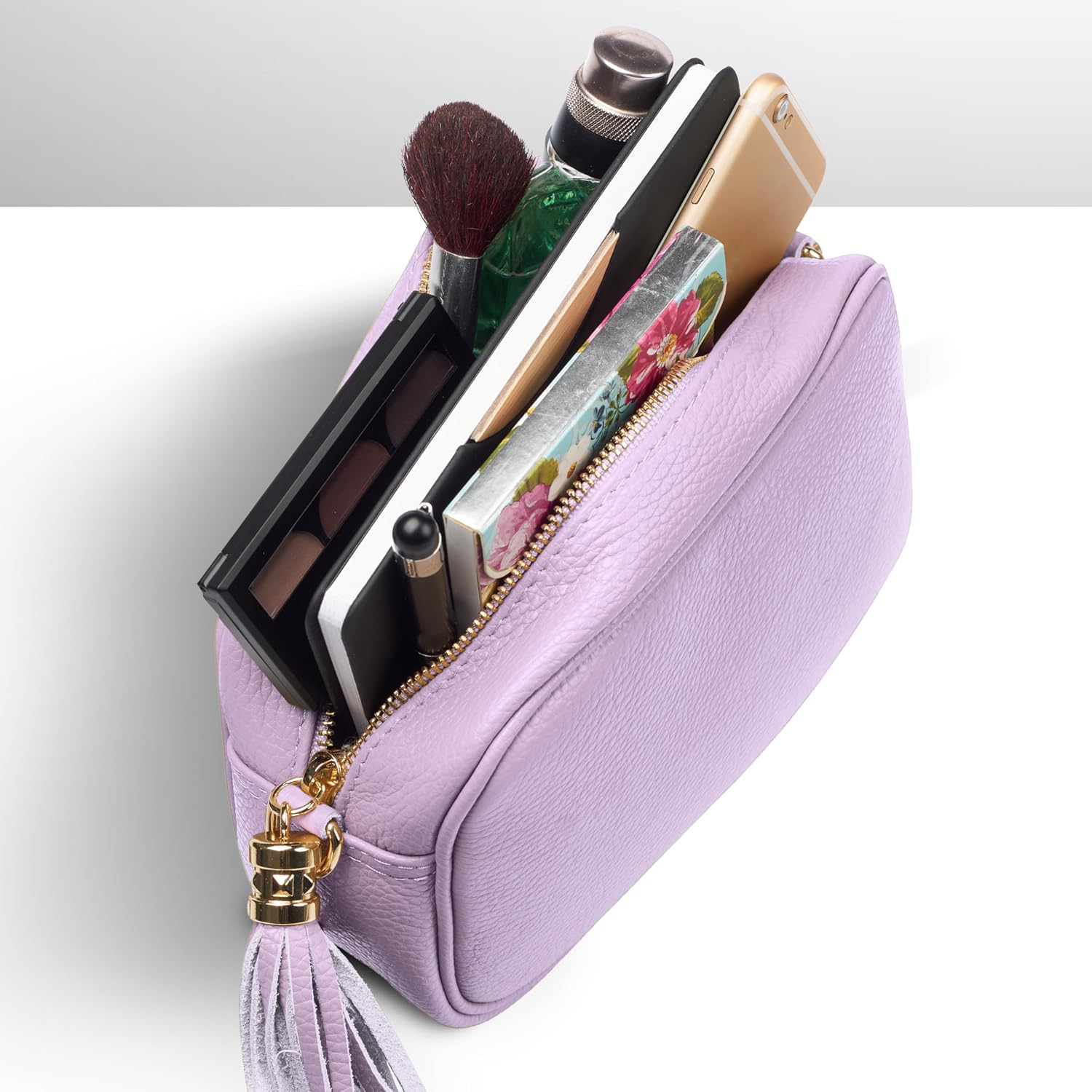 Italian Calf Leather Crossbody Bag for Women with Tassel Zipper | Small Camera Purse Shoulder Handbag Pocketbook