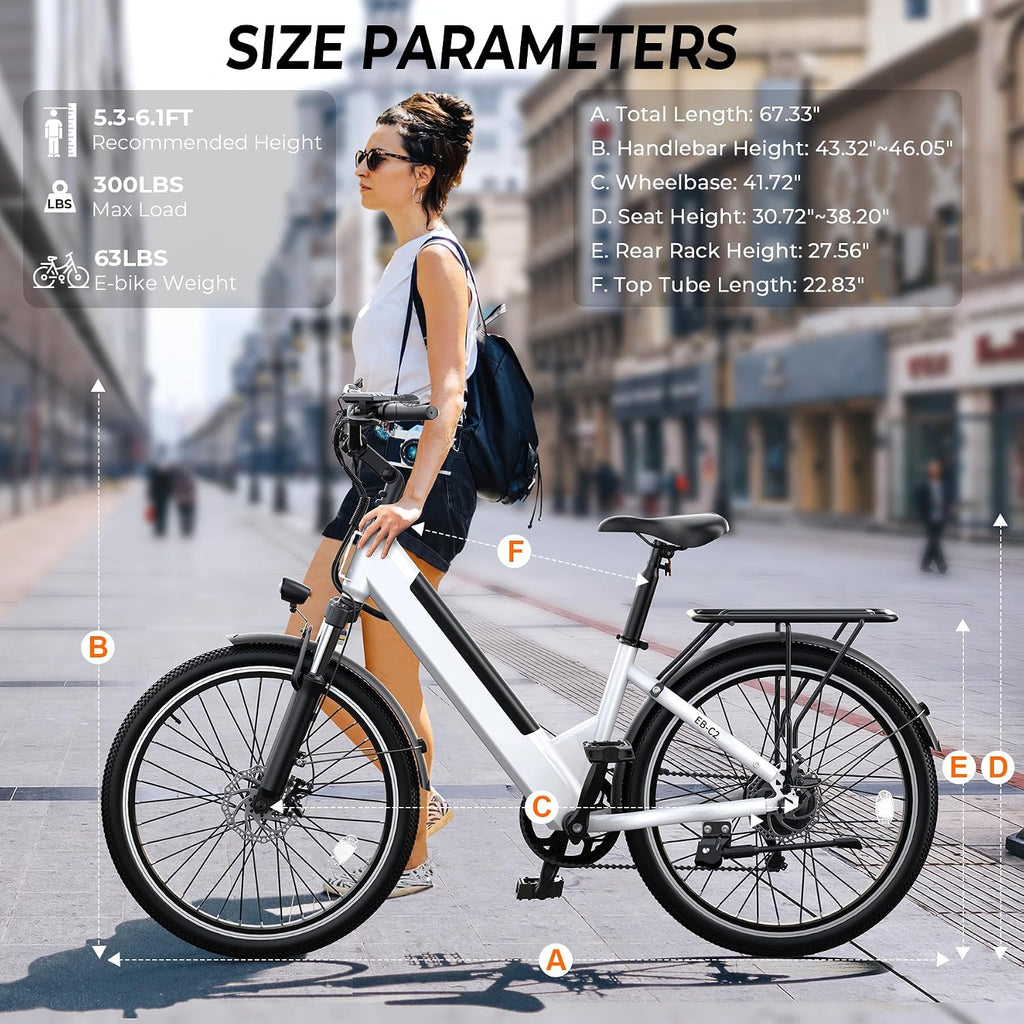 Electric Bike for Adults,26' Step-Thru EBike with 1000W Peak Motor,50 Miles 20MPH Adult Electric Bicycles with 48V Internal Removable Battery, Adjustable Stem,7 Speed,UL 2849 Certified