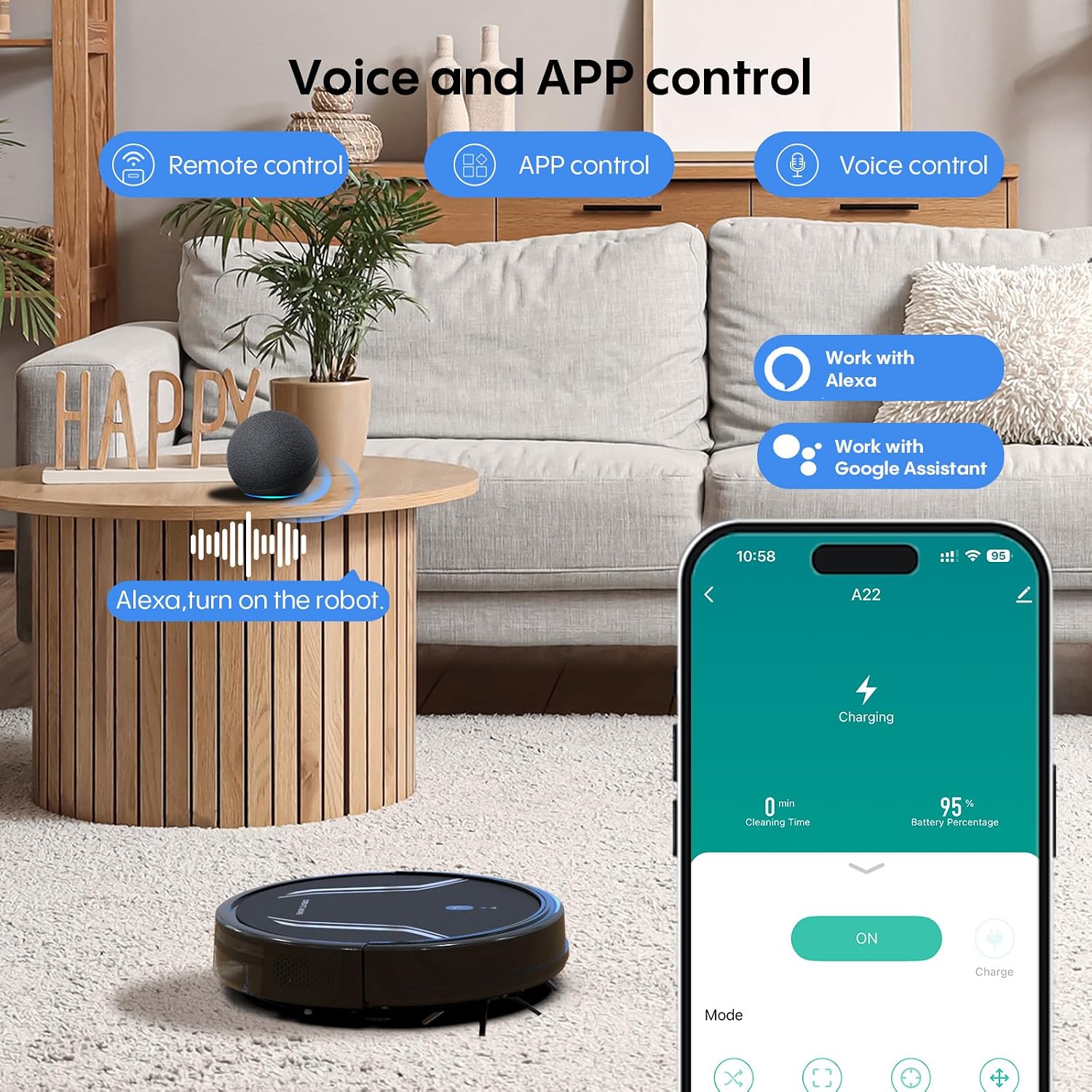 Bagotte Robot Vacuum and Mop Combo, 3-in-1 Robotic Vacuum Cleaner, 5000Pa Strong Suction with Auto Recharging,Tangle Free, Timing Function, App/WiFi/Voice/Remote for Hard Floor and Pet Hair