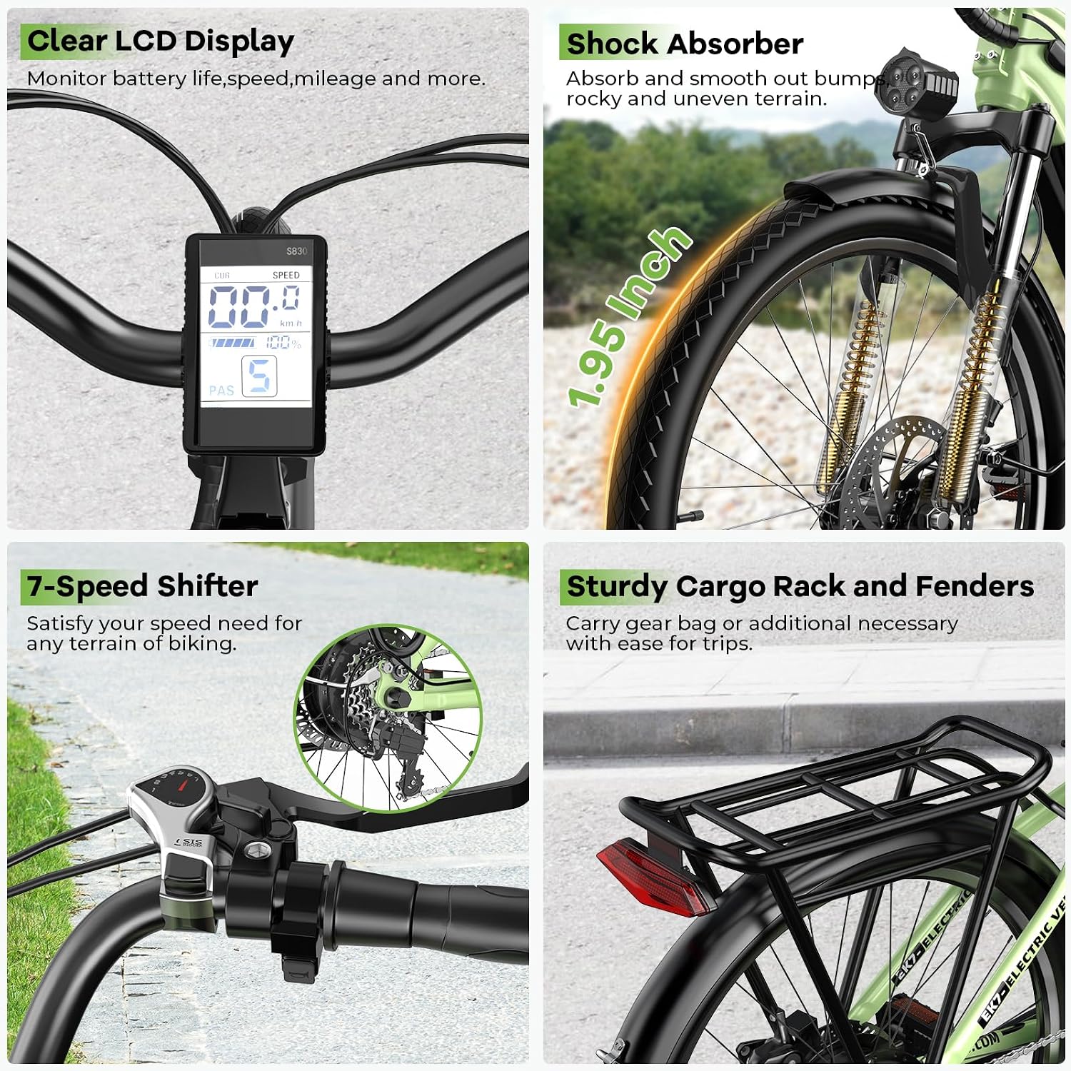 26' Electric Bike for Adult,1000W Peak, up 80 Miles Removable Battery Ebike,Adult Electric Bicycles for All Terrain,Men Women EBike, 7-Speed