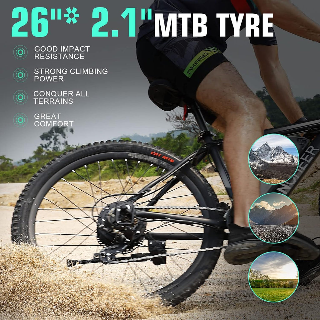 ANCHEER 26' Electric Bike for Adults, Peak 749W Ebike, 19.8MPH Electric Bicycle with 48V 374Wh / 48V 499Wh Battery(3H Fast Charge), LCD Display, Front Suspension, UL2849 Compliant