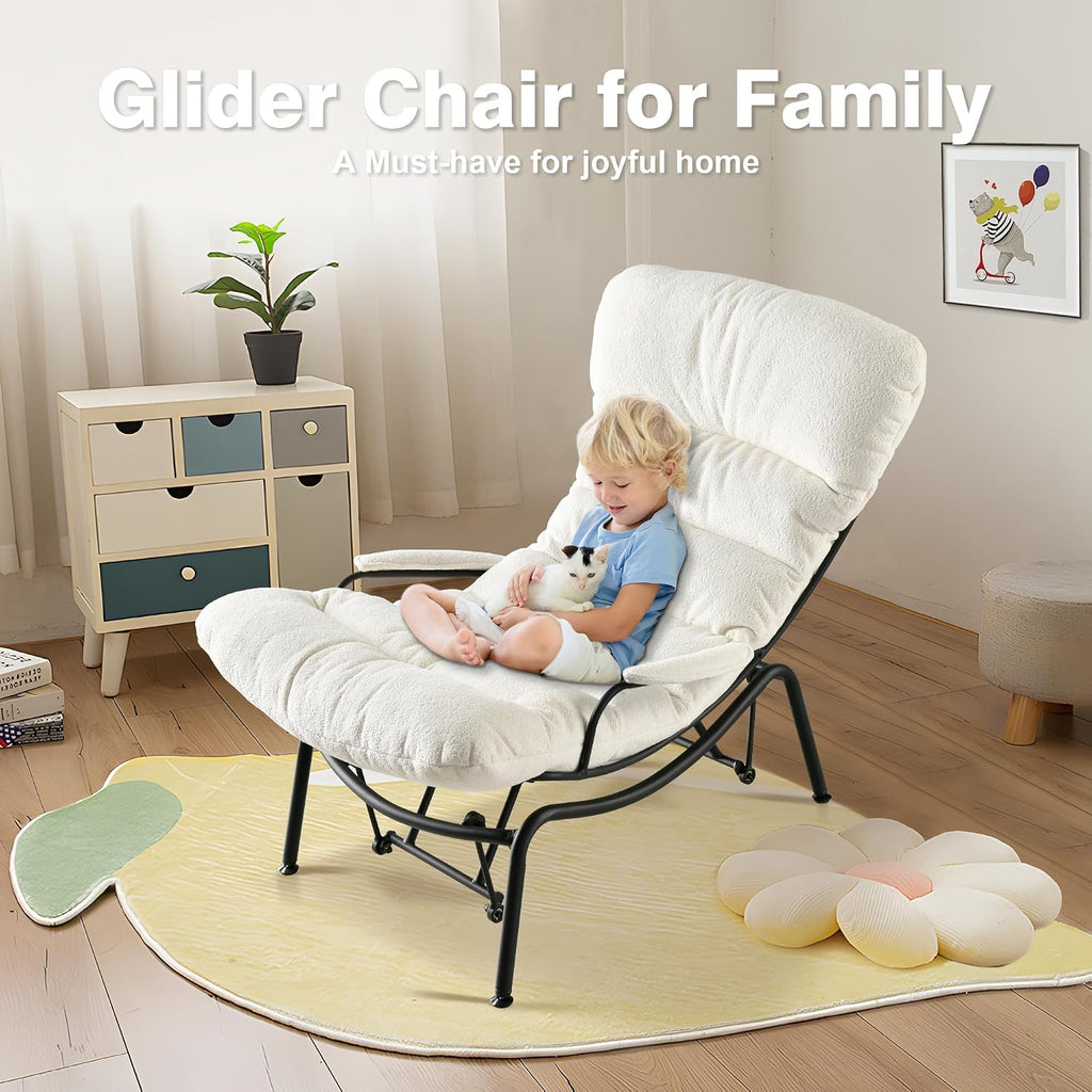 ovios Glider Rocking Chair with Ottoman, Mid-Century Modern Recliner Chair with Footrest, Comfy Gliding Rocker Lazy Accent Armchair for Living Room Bedroom, Cloud Plush Velvet, White