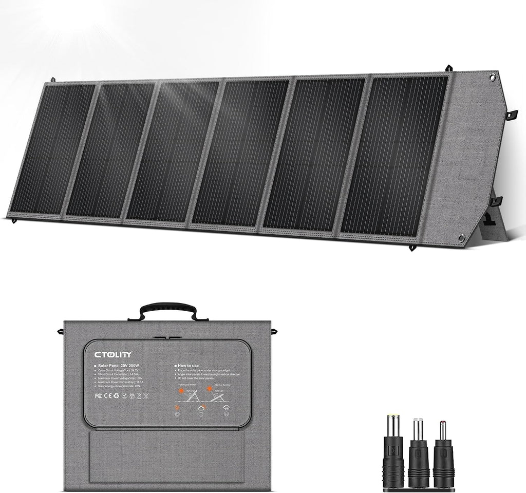 200W Portable Solar Panel, High Efficiency 23%, Foldable Solar Panel Charger with Adjustable Kickstand, IP65 Waterproof USB-A/Type-C/XT60/MC4 Outputs for Solar Generators Camping RV Marine