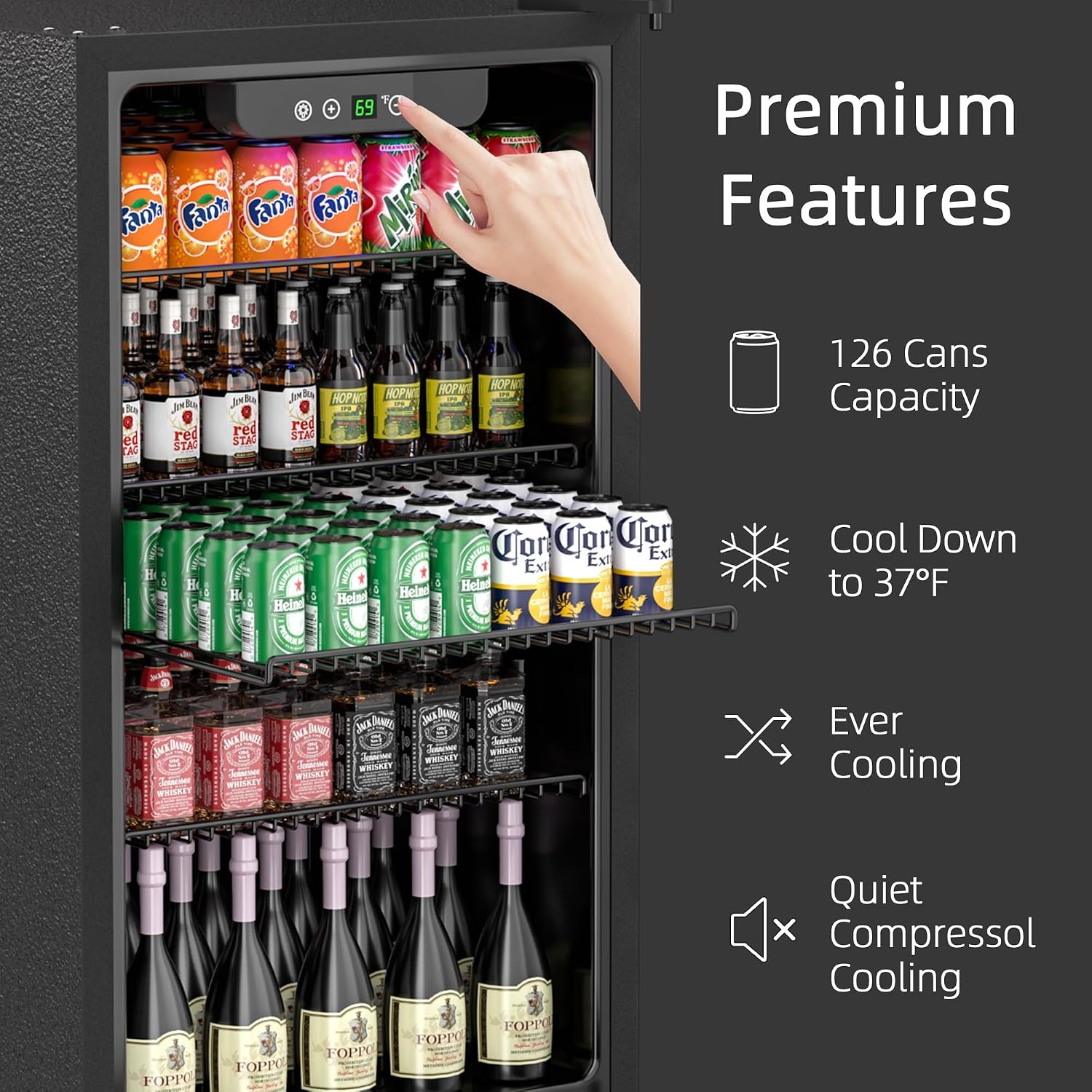 Erivess 3.2 Cubic Feet Mini Fridge,126 Can Freestanding Beverage Refrigerator with Glass Front Door for Soda, Beer Under Counter Small Refrigerator with Adjustable Shelves and Digital Display(Silver)