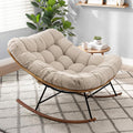 Bme Patio Rocking Chair Outdoor & Indoor, Beige Cushion - Wood Texture Rocker, Metal Patio Lounge Rocking Chair with Thick Cushion, Comfy Modern Rocker Chair for Living Room, Porch, Backyard