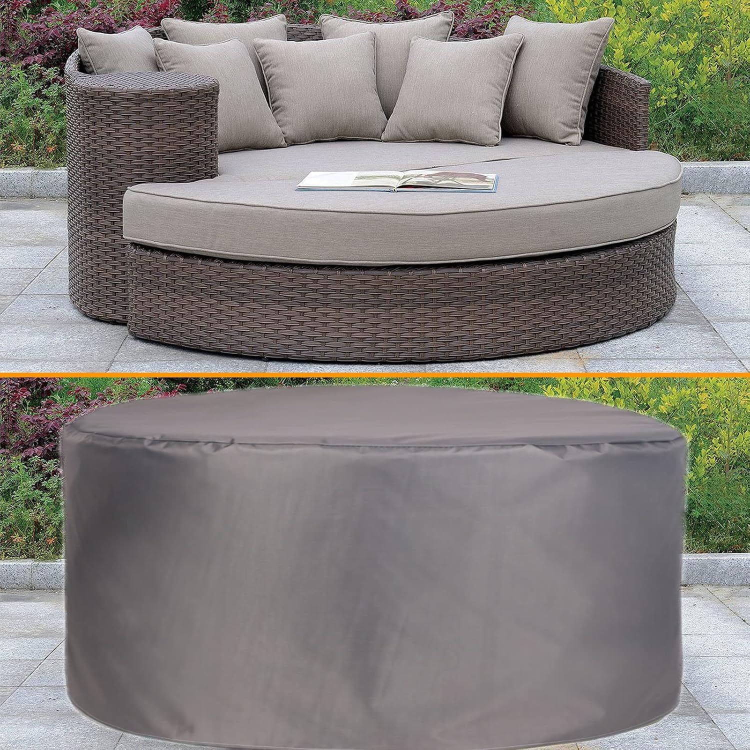 YSUEFIJO Patio Furniture Cover Dark Grey 150x35in Garden Furniture Covers Waterproof Round Table Cover 420D Oxford Fabric Anti-UV Tear-Resistant Easy to Clean for Sofa Dining Table and Chairs