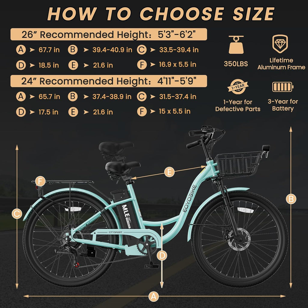 MOONCOOL Electric Bike for Adults, 700W Peak Power 7 Speed Step Through Electric Cruiser Bike, 40 Miles Electric Bicycle with 36V 10.4Ah Battery, Aluminum Frame City Commuter E Bikes for Women, Men