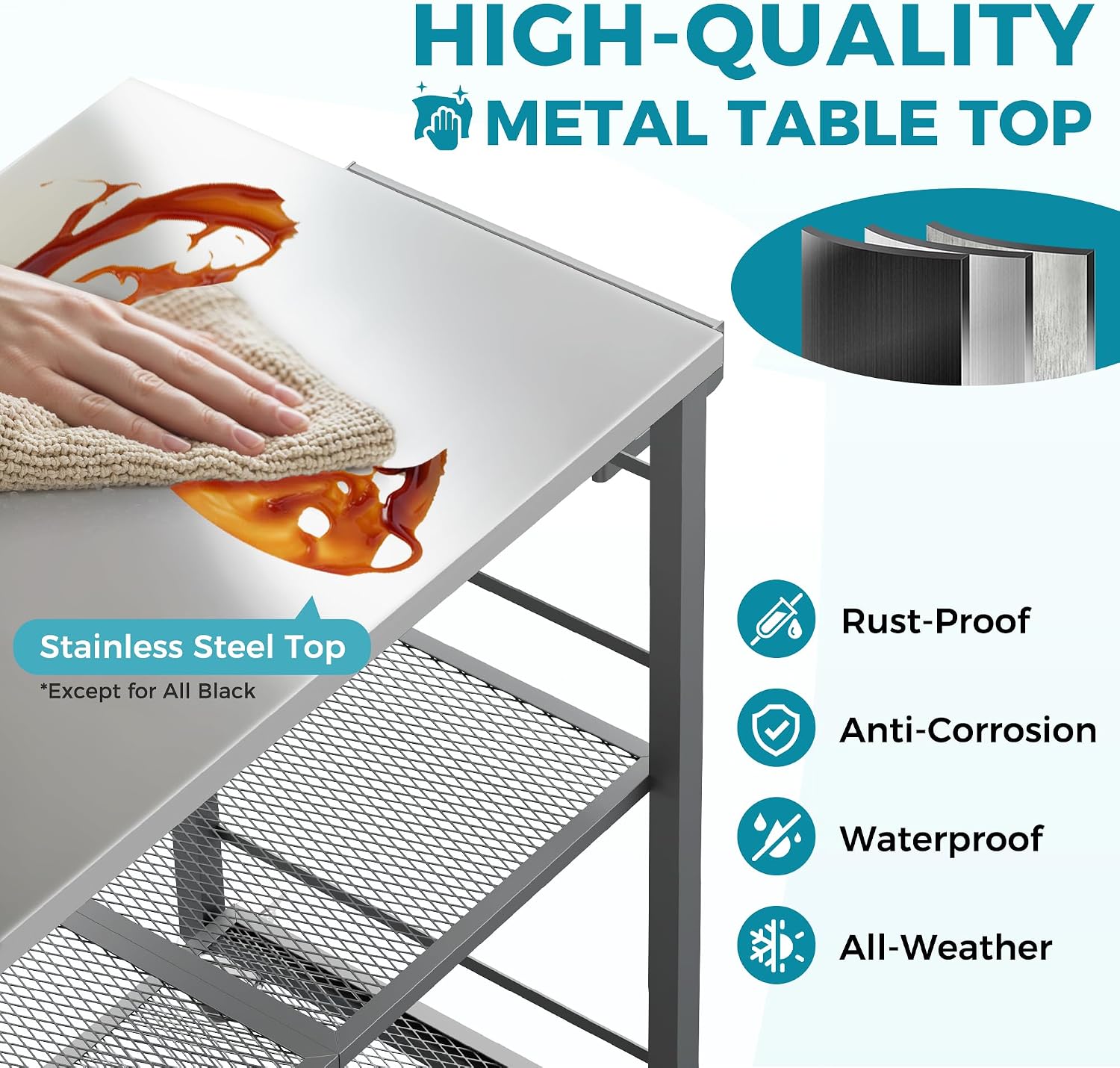 Ciokea Folding Outdoor Grill Cart with Wheels, 3-Shelf Grill Table with 27x18IN Stainless Steel Top, Rolling Pizza Oven Stand, Metal Portable Cart for BBQ Patio Camping (Grey)