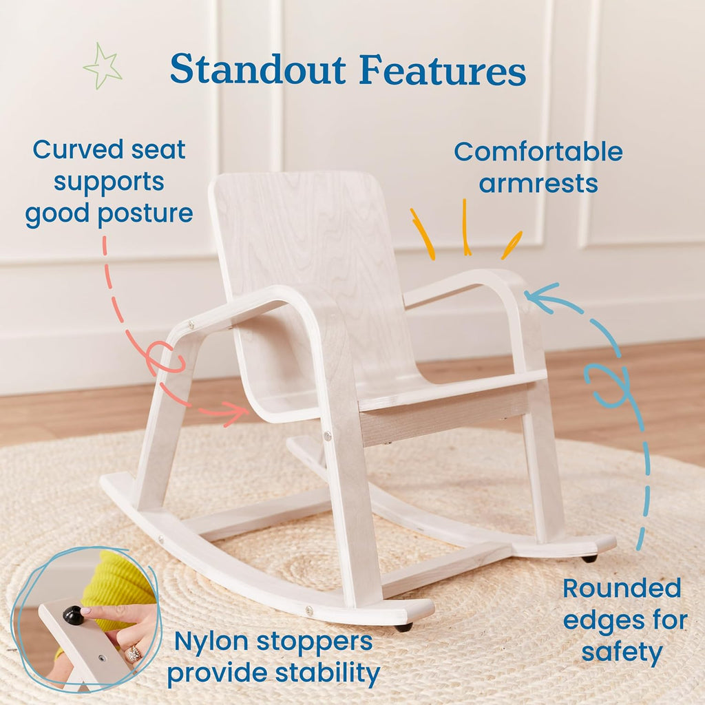 ECR4Kids Bentwood Reading Rocking Chair with Armrests, Montessori Furniture, White Wash