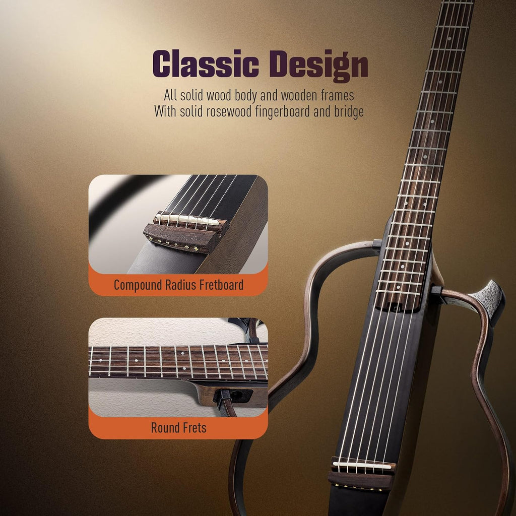 SONICAKE Acoustic Electric Travel Guitar, Portable Practice Guitar Kit, Solid Mahogany Body, Easy Assemble Frames, Multi Body-Shape Sim Rechargeable Preamp, Gig Bag, All Accessories QGT-01