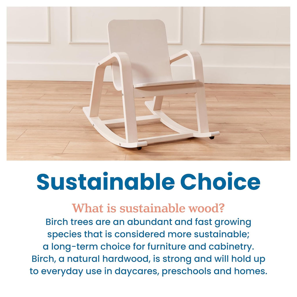 ECR4Kids Bentwood Reading Rocking Chair with Armrests, Montessori Furniture, White Wash