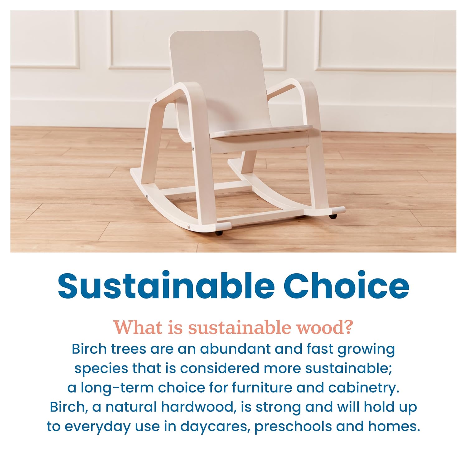 ECR4Kids Bentwood Reading Rocking Chair with Armrests, Montessori Furniture, White Wash