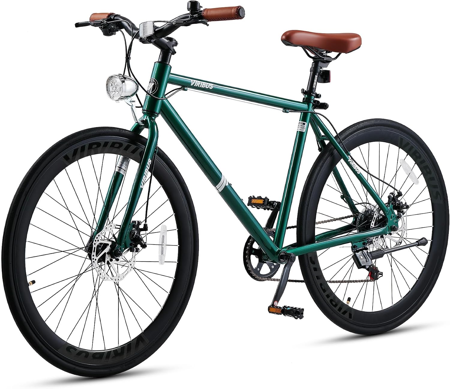 VIRIBUS Hybrid Bikes, 28 inch Mens Hybrid Bicycle 7 Speed with Lightweight Aluminum Frame & Disc Brakes, 700C Retro Vintage Adult Bike for Tall Men & City Commuters 85% Pre-Assembled