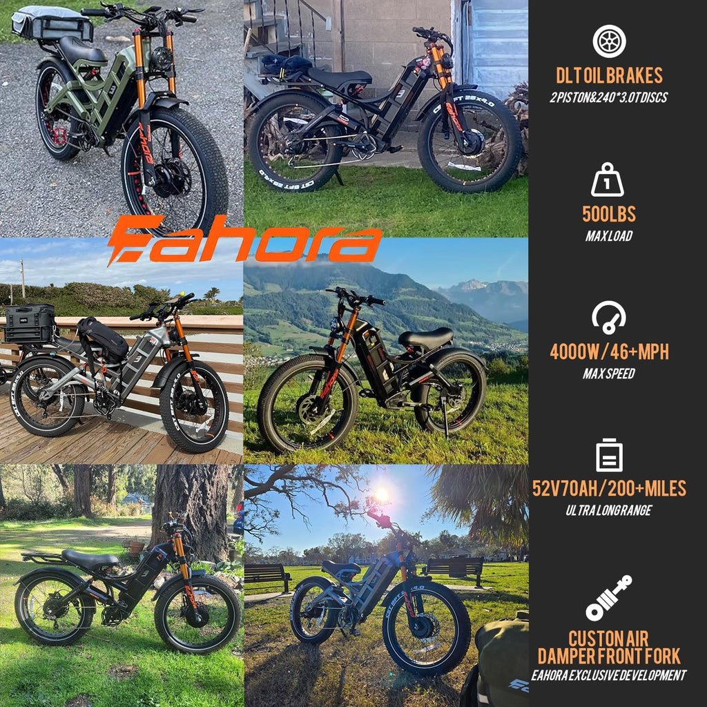 eAhora Romeo Pro 3 Electric Bike - [2026 Latest] 50MPH 5600W Dual Motor 60V 80AH 250Miles Long Range Ebike for Adults, 26' * 4.0 Fat Tire Fast Electric Mountain Bike Full Suspension Off-Road E-Bike
