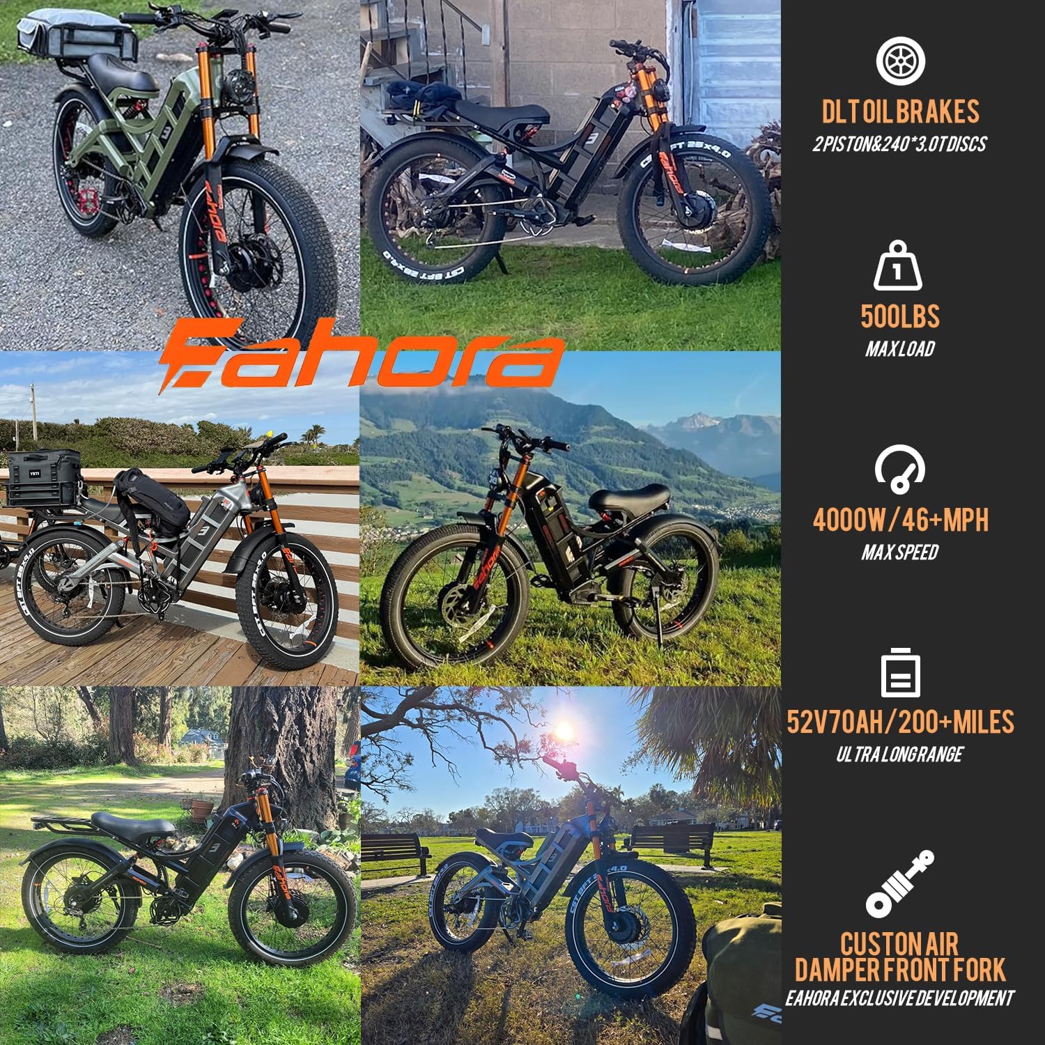 eAhora Romeo Pro 3 Electric Bike - [2026 Latest] 50MPH 5600W Dual Motor 60V 80AH 250Miles Long Range Ebike for Adults, 26' * 4.0 Fat Tire Fast Electric Mountain Bike Full Suspension Off-Road E-Bike
