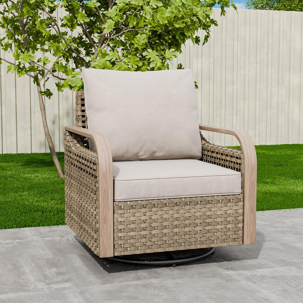 EAGLE PEAK Modern Wicker Outdoor Glider Rocking Chair, Swivel Rocker, Rattan Patio Furniture for Yard Deck Porch Garden, 1 Chair, Brown/Gray