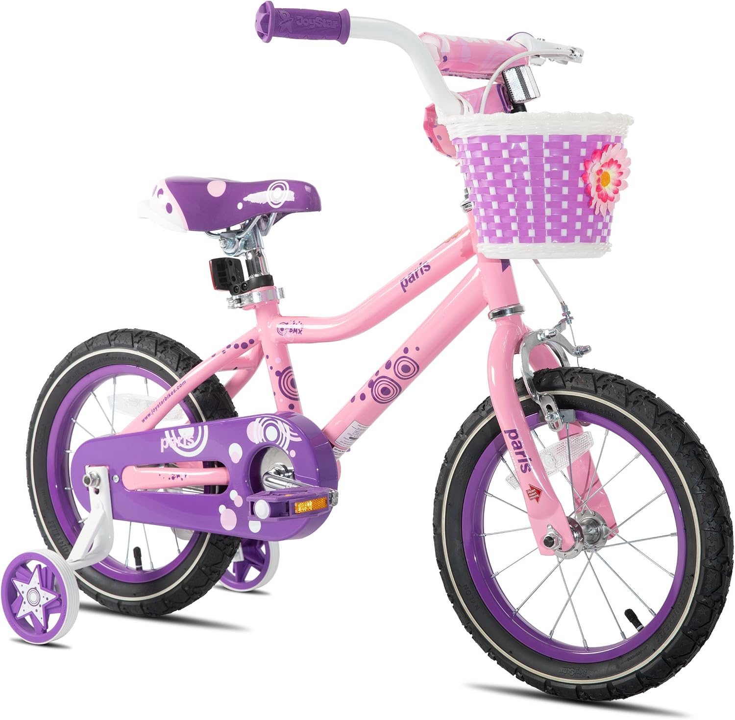 JOYSTAR Paris Girls Bike for Ages 3-8 Years Old, 14 16 18 Inch Kids Bike with Training Wheels, Basket and Handbrake, Multiple Colors