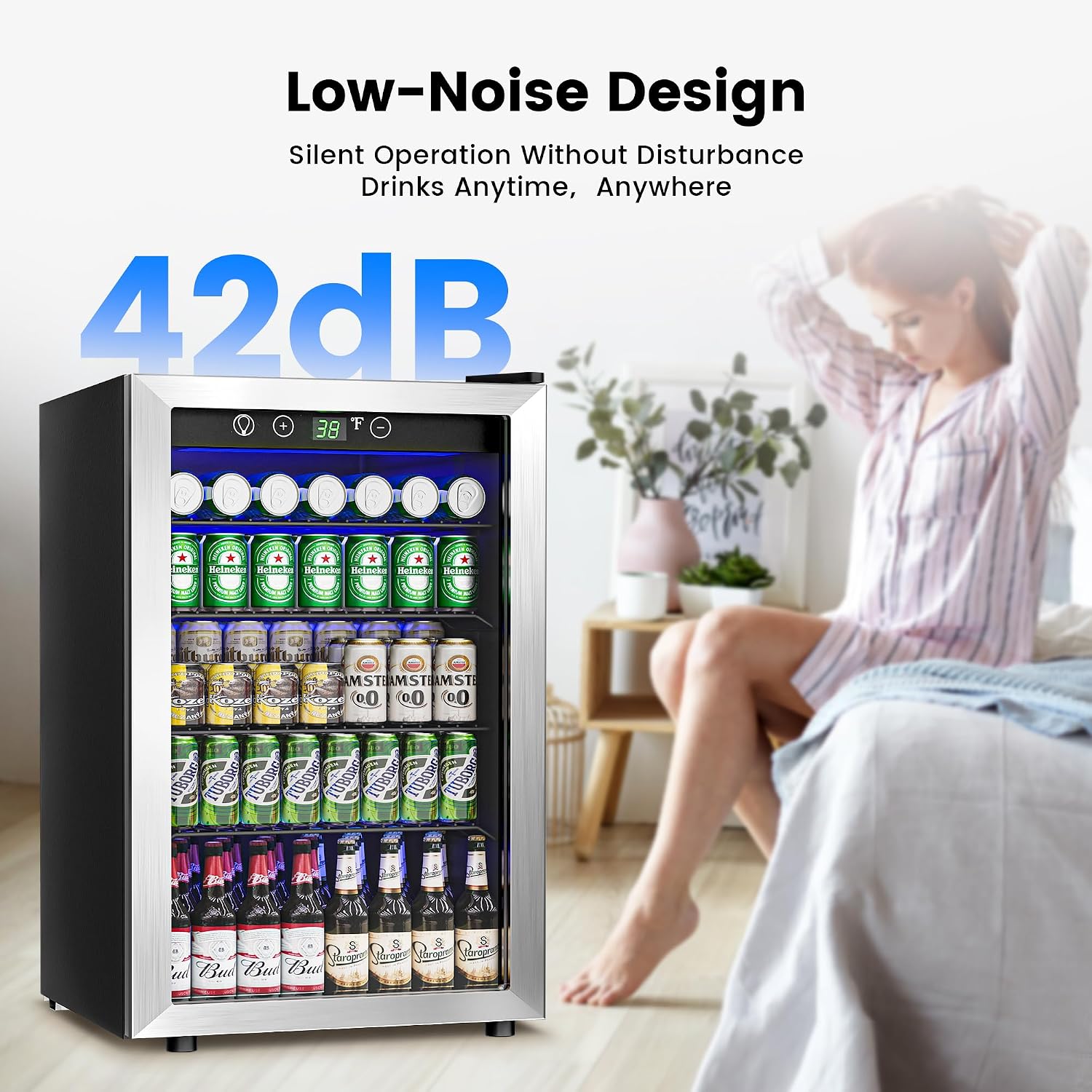 Feelfunn 145 Can Beverage Refrigerator Cooler - 4.5 Cu.Ft Mini Fridge Glass Door, Soda Wine Beer Drink Fridge, Small Refrigerator for Bedroom Office Home Bar Dorm, Digital Temperature Control, Silver