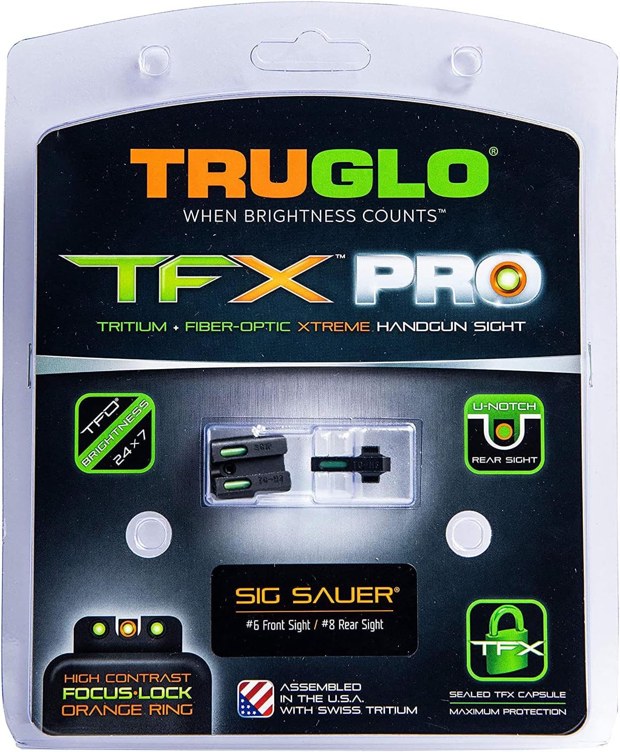 Truglo TFX PRO Handgun Sight, Glowing Shock Proof Tritium and Fiber Optic Night Sight for Handguns, Compact, Durable, and Snag Free Sight