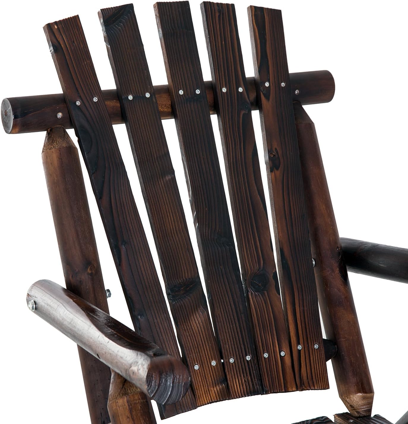 Outsunny Outdoor Wooden Rocking Chair, Single-Person Rustic Adirondack Rocker with Slatted Seat, High Backrest, Armrests for Patio, Garden and Porch, Brown