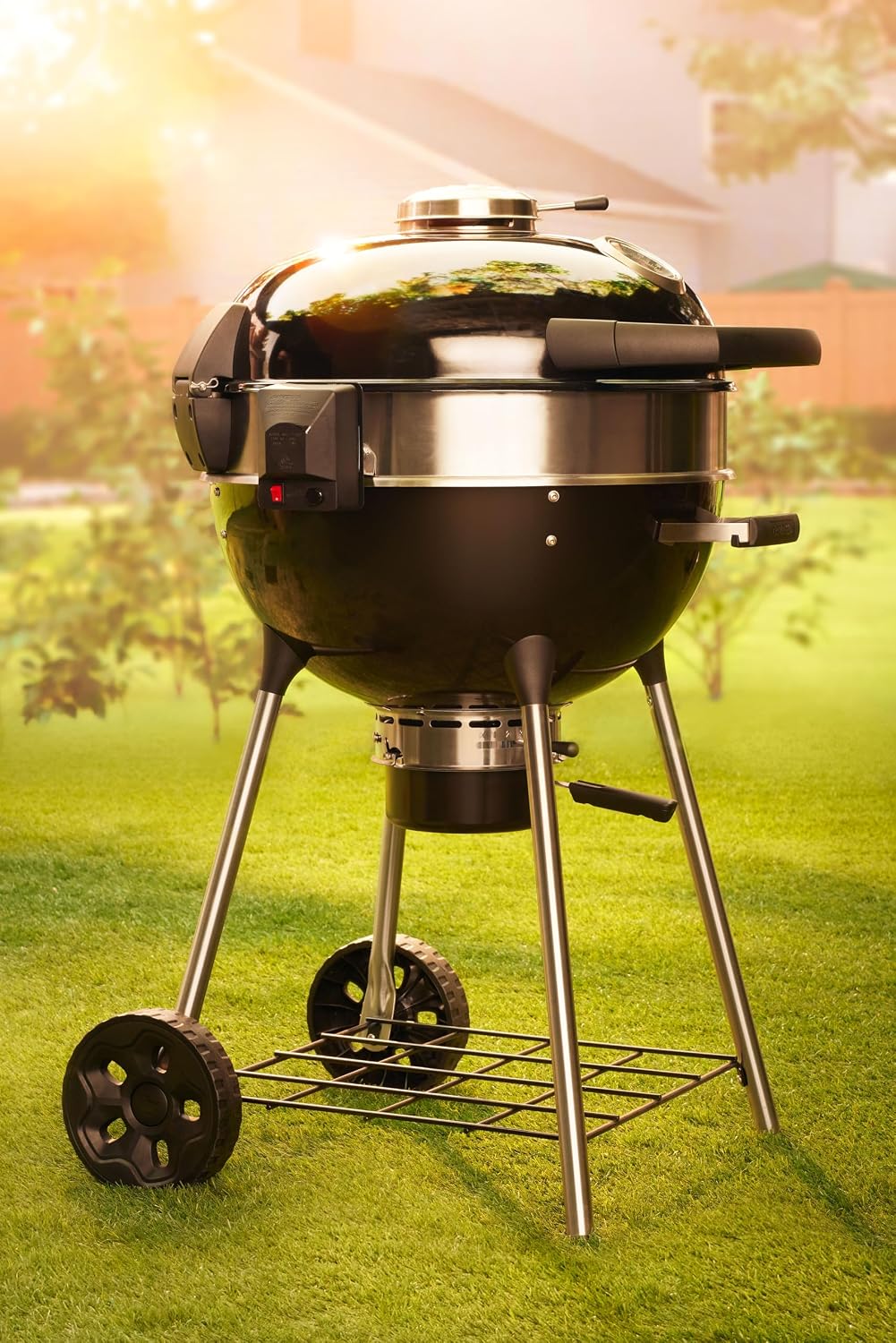 Napoleon PRO22 Professional Charcoal Kettle Grill, Black, Porcelain-Enameled Lid and Bowl, Chrome-Plated Cooking Grid