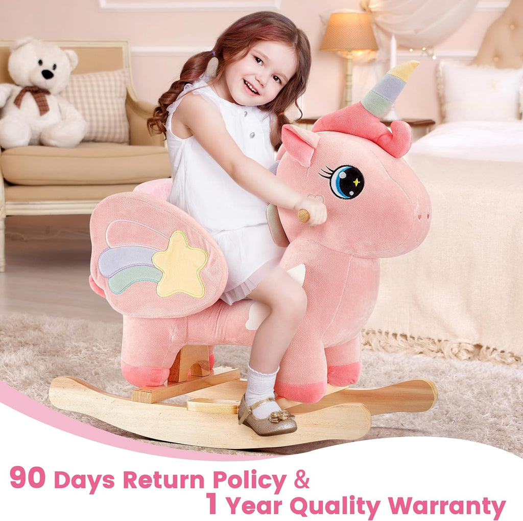 FUNLIO Unicorn Baby Rocking Horse, Pink Fairy Unicorn Rocking Horse for Toddlers 6 Months to 3 Years, Stuffed Ride-on Animal Rocker, Easy to Assemble, CPC & CE Certified