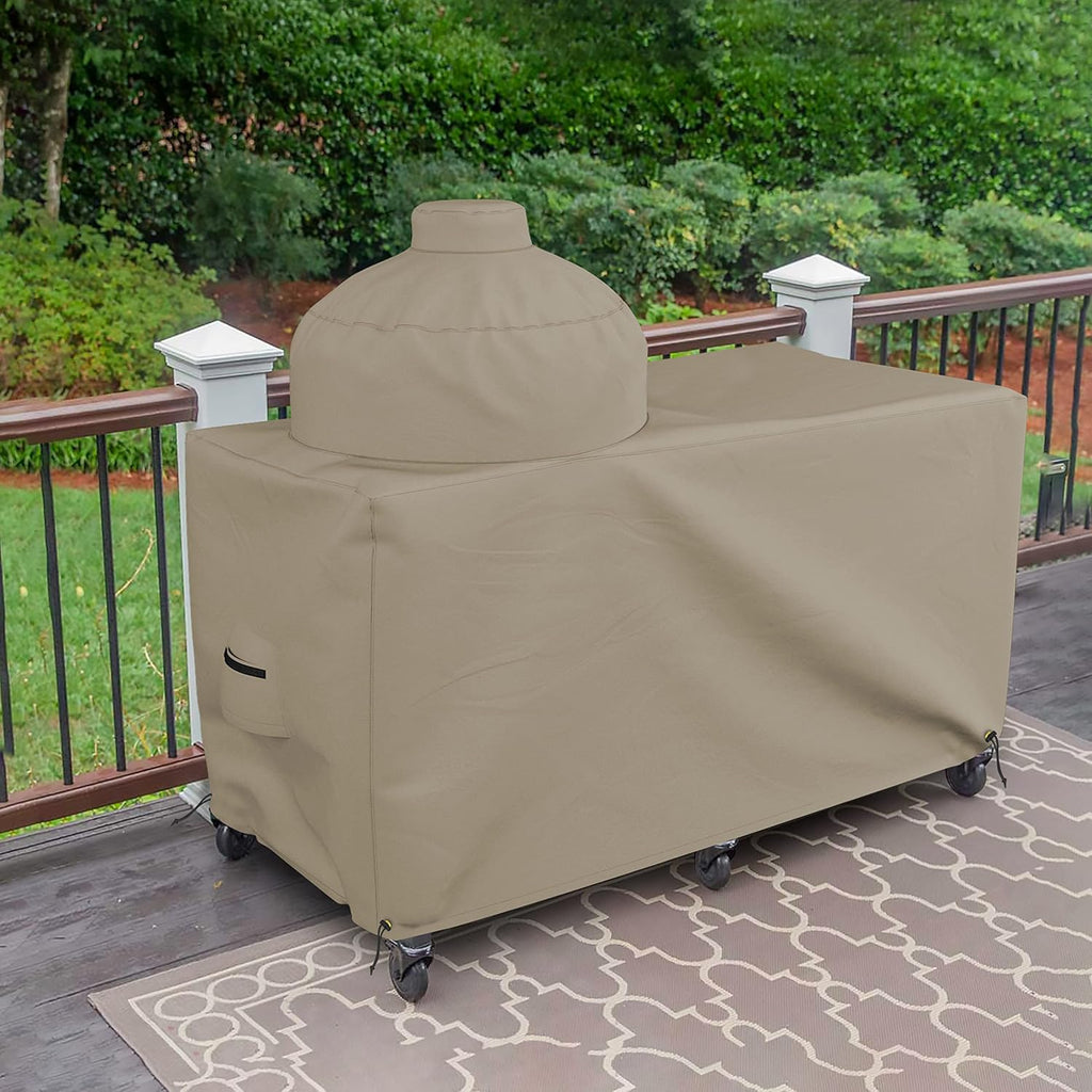 Covers & all Big Egg Grill Cover, 12 Oz Waterproof UV & Weather Resistant, PVC Coated Outdoor Cover with Air Vents & Drawstrings (60' L x 36' D x 50' H, Beige)