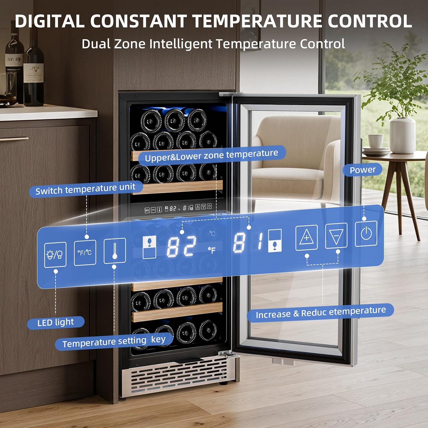Antarctic Star Wine Fridge 15 Inch Wine Cooler Refrigerator,27 Bottles Dual Zone Freestanding or Bulit-in Wine Cooler Fridge with Stainless Steel Double-Layer Tempered Glass Door,3.1cu.ft