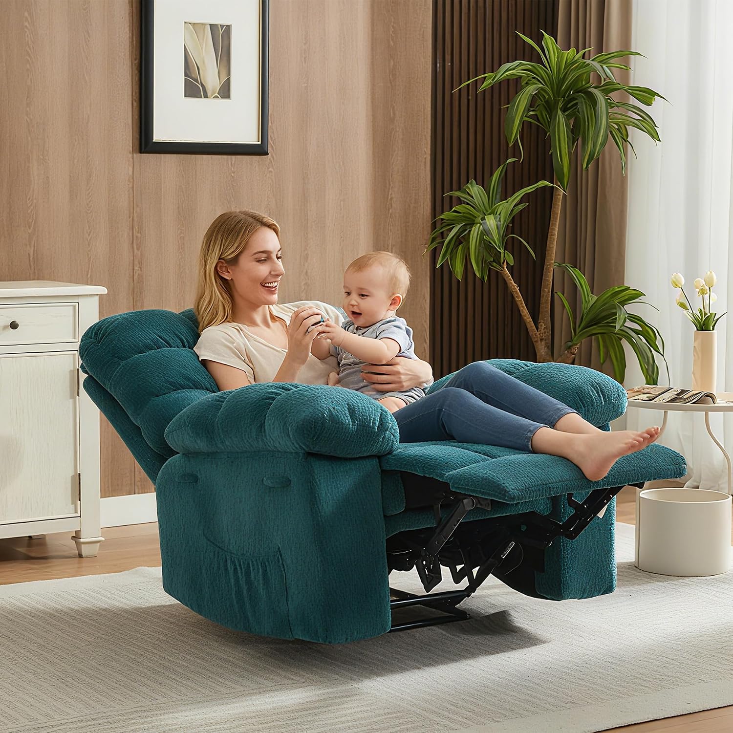 Garvee Manual Recliner Chair,Ergonomic Overstuffed Breathable Fabric Reclining Chair with Side Pockets,q235 Steel Frame Lazy Boy Recliner Single Sofa for Living Room Bedroom