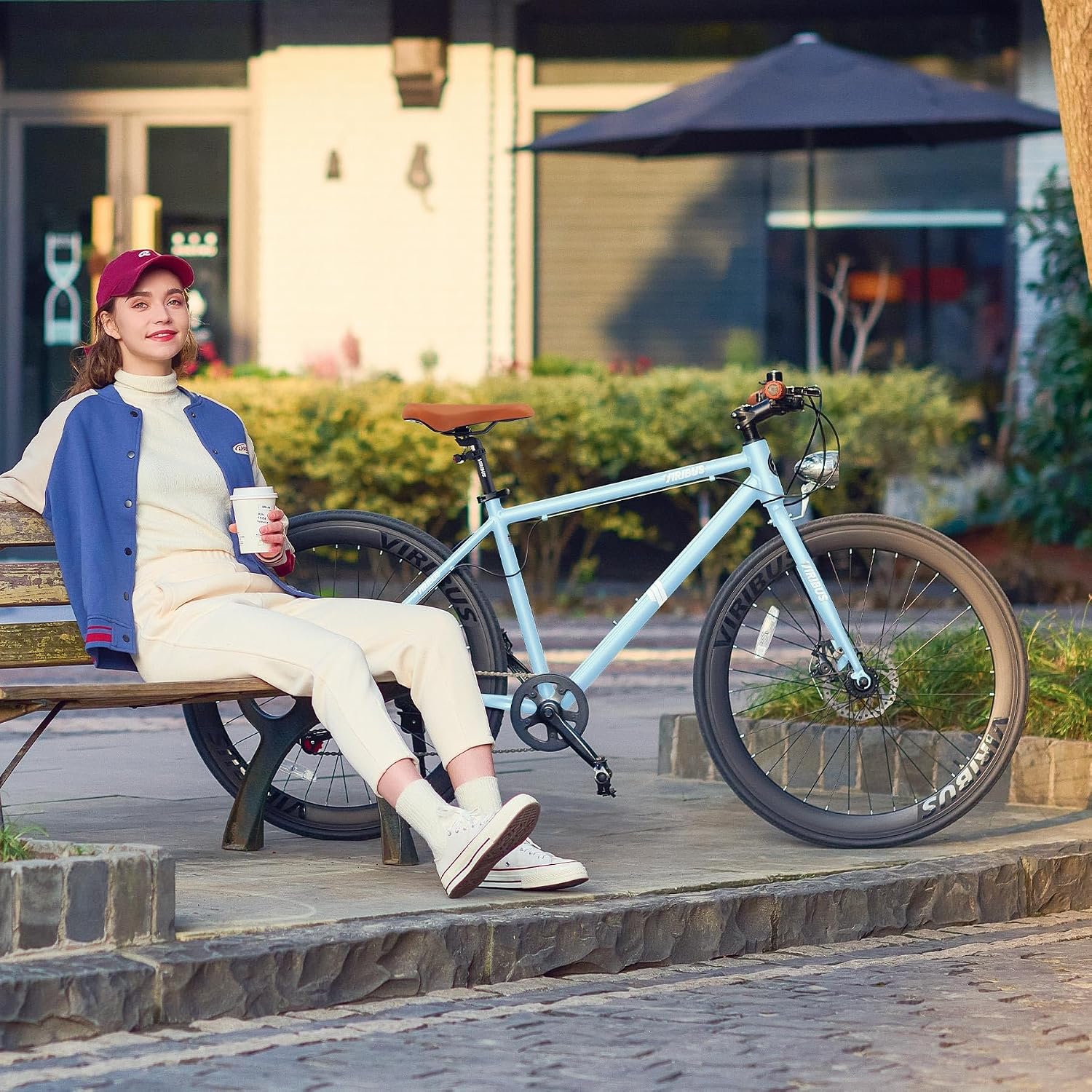 VIRIBUS Hybrid Bikes, 28 inch Mens Hybrid Bicycle 7 Speed with Lightweight Aluminum Frame & Disc Brakes, 700C Retro Vintage Adult Bike for Tall Men & City Commuters 85% Pre-Assembled