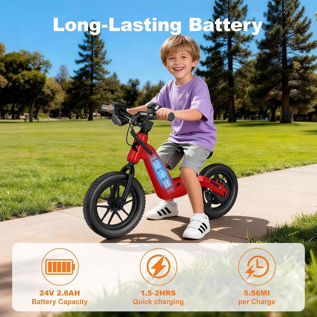 YunTopKids Electric Balance Bike for Kids Ages 3-5, 12 Inch Tires,Safe Start,3 Speeds up to 9.3 MPH,LCD,180W 24V Kids Electric Bike with Adjustable Seat,Fast Charger,LED Light
