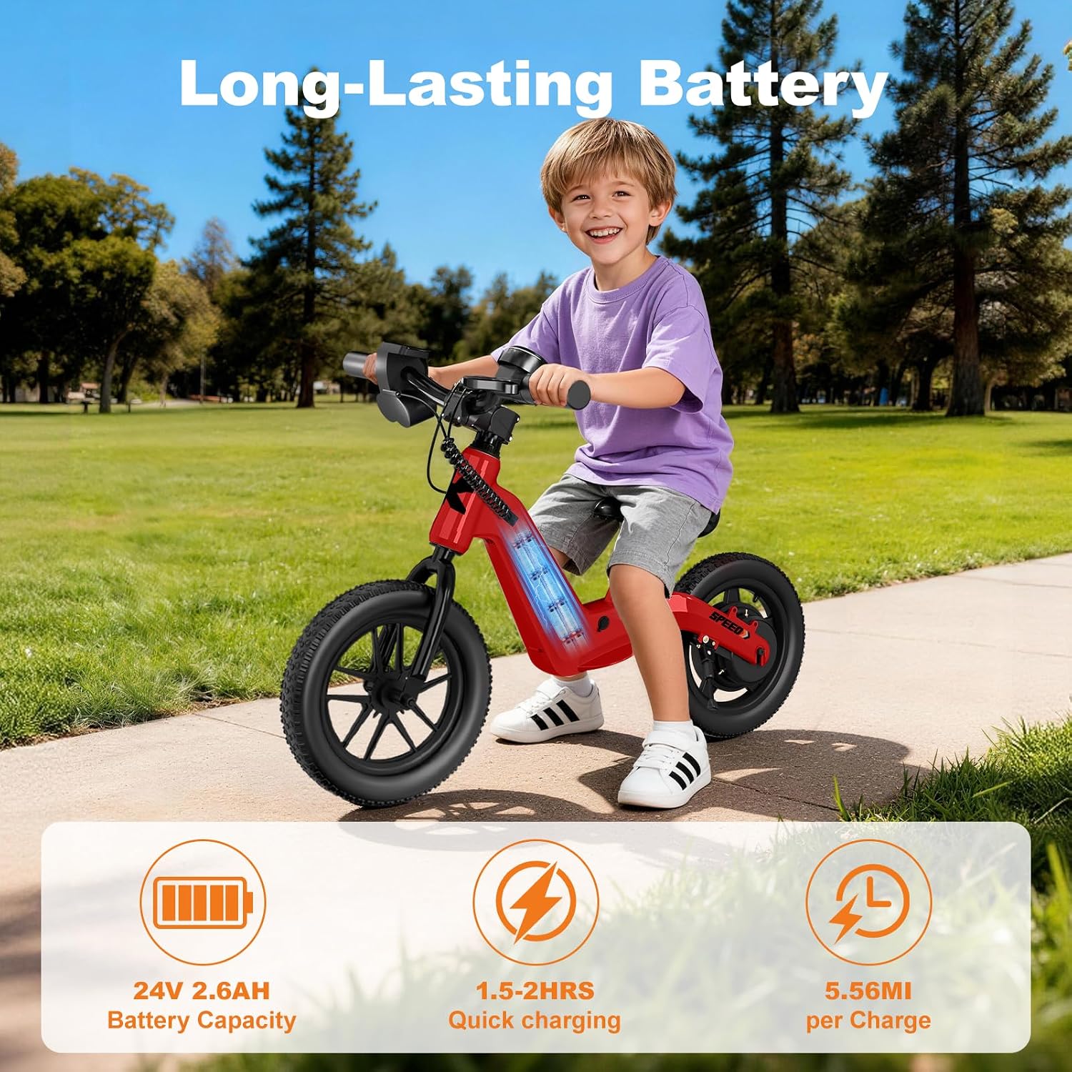 YunTopKids Electric Balance Bike for Kids Ages 3-5, 12 Inch Tires,Safe Start,3 Speeds up to 9.3 MPH,LCD,180W 24V Kids Electric Bike with Adjustable Seat,Fast Charger,LED Light