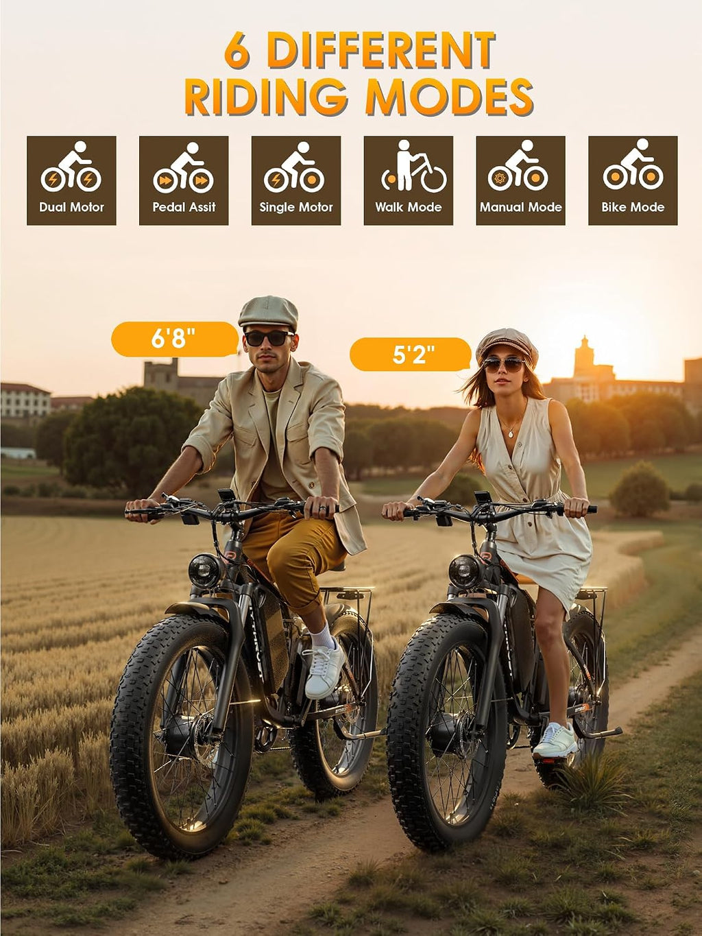Updated Electric Bike for Adults 5000W Peak Dual Motor Ebike, 52V 32Ah Battery, 45MPH 26' Fat Tire Electric Bicycle, 6 Riding Modes, Full Suspension Electric Mountain Bike for Off Road Snow Sand